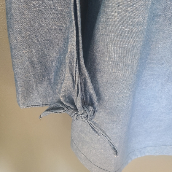 Free People Off Shoulder Chambray Top with Tie Sleeves, Size Medium - Picture 4 of 5